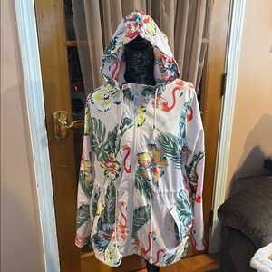Jason Maxwell Floral Hooded Jacket with Flamingo Print, L